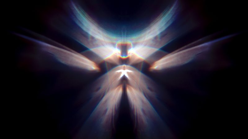The angel, built from projected light